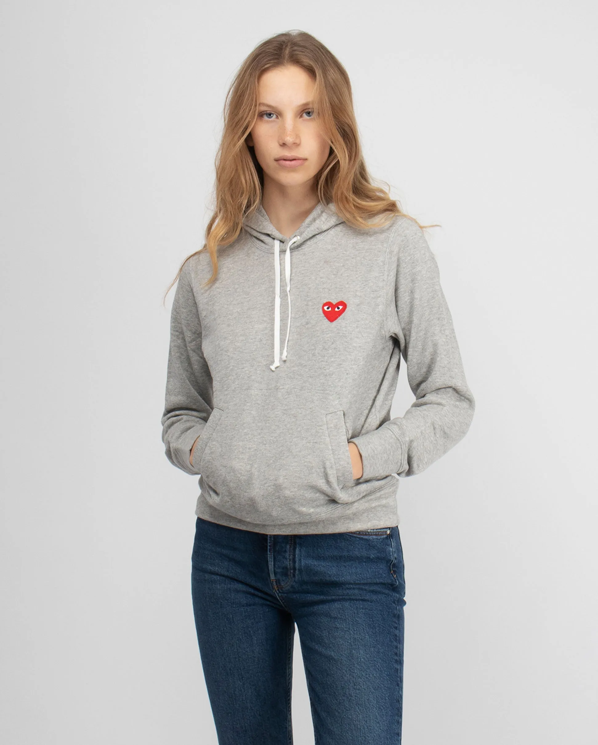 T169 RED HEART HOODIE / GREY