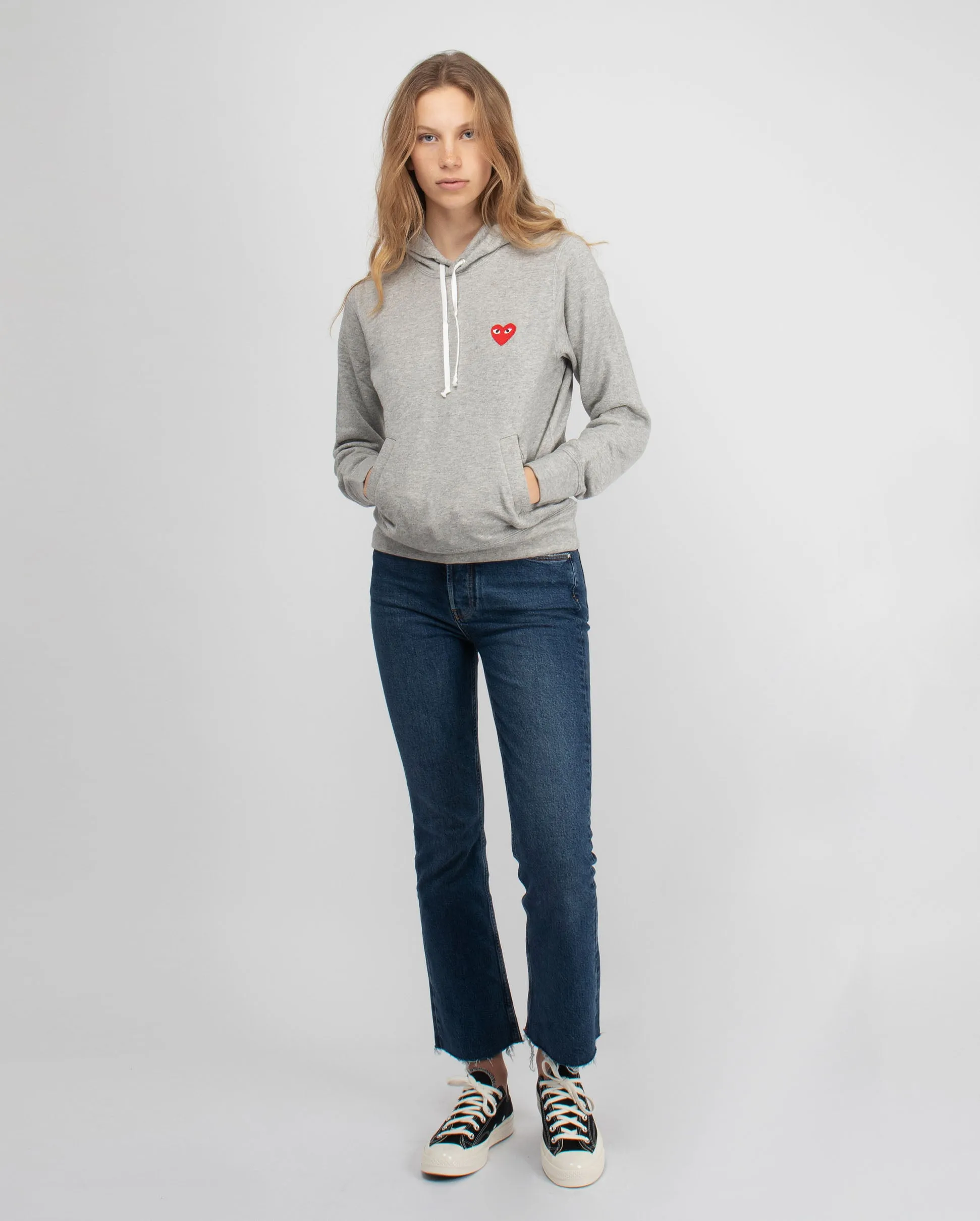 T169 RED HEART HOODIE / GREY